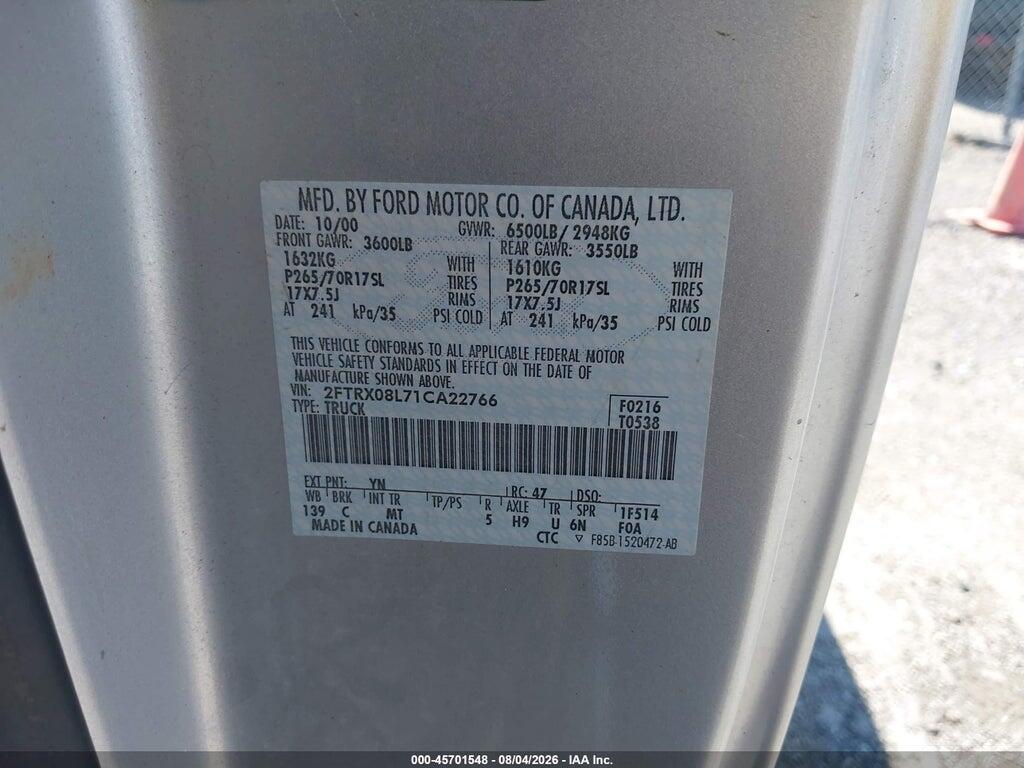2FTRX08L71CA22766 2001 FORD F-150 photo no. 9