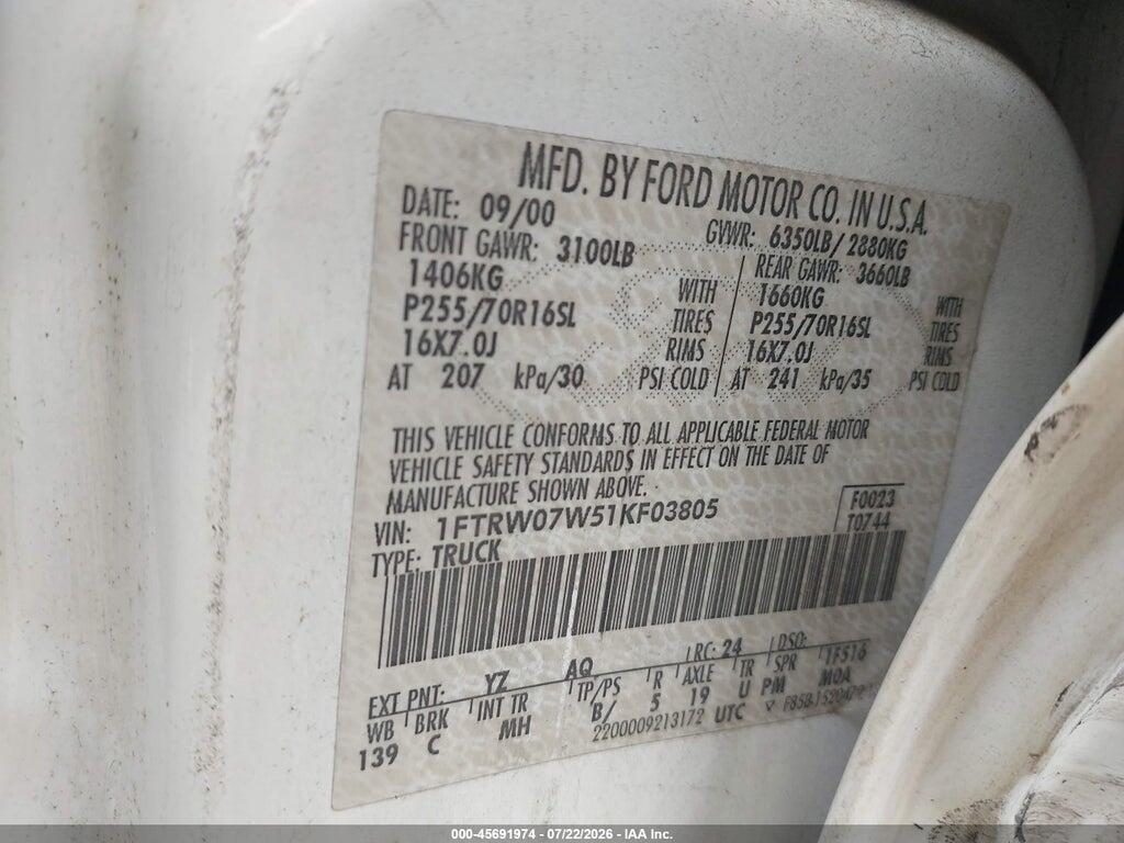 1FTRW07W51KF03805 2001 FORD F-150 photo no. 9