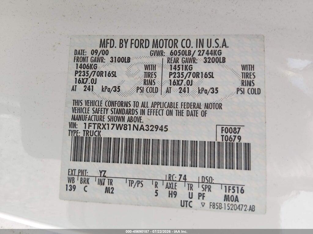 1FTRX17W81NA32945 2001 FORD F-150 photo no. 9