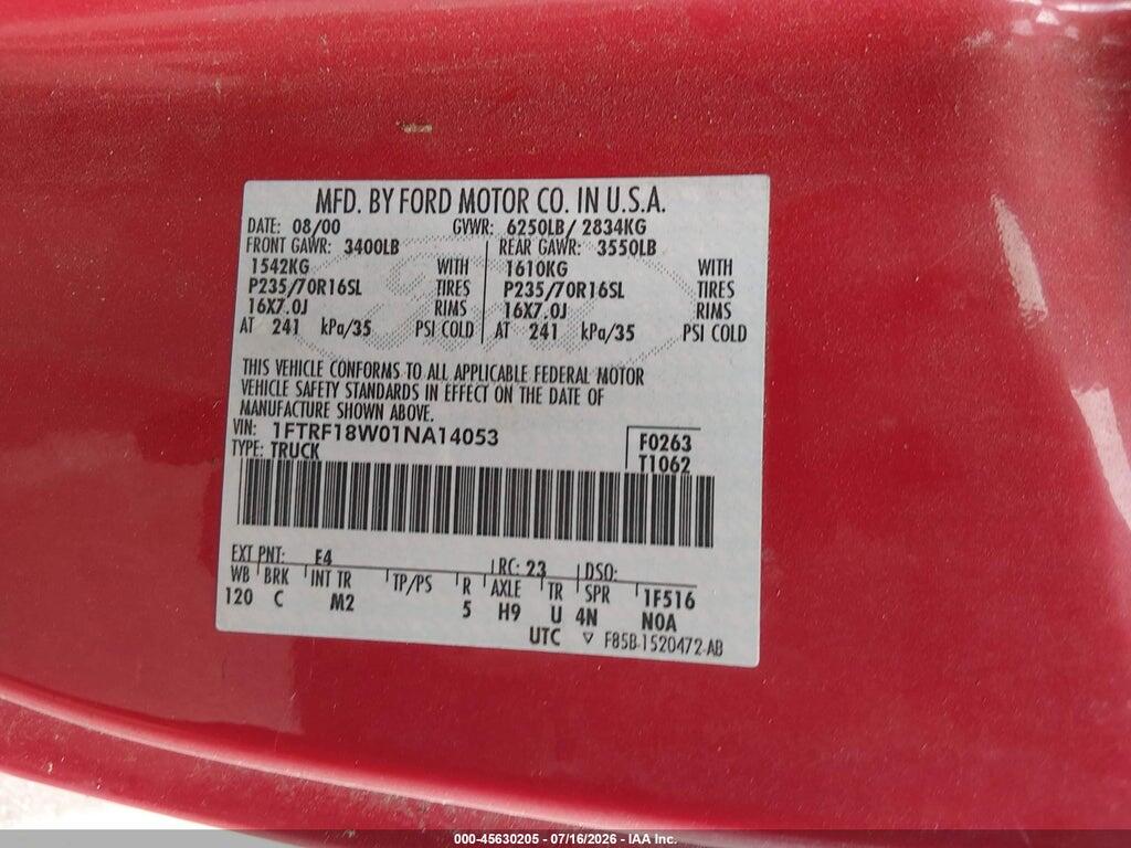 1FTRF18W01NA14053 2001 FORD F-150 photo no. 9
