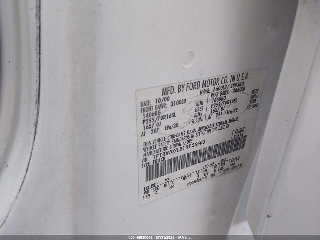 1FTRW07L81KF26503 2001 FORD F-150 photo no. 9