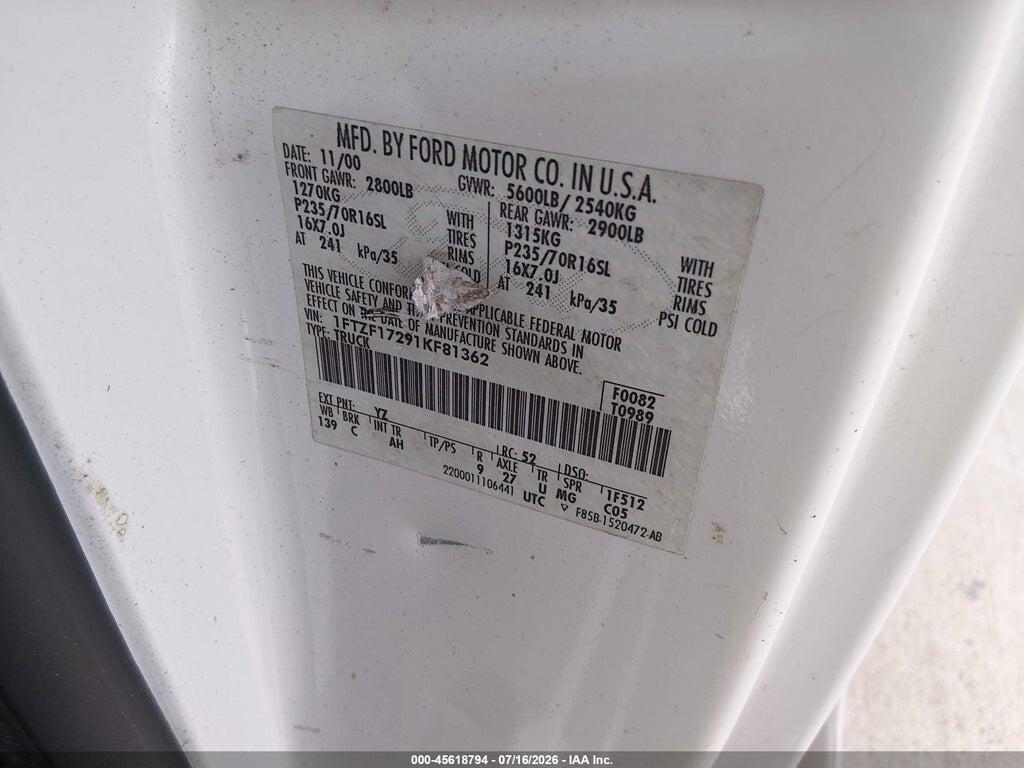 1FTZF17291KF81362 2001 FORD F-150 photo no. 9