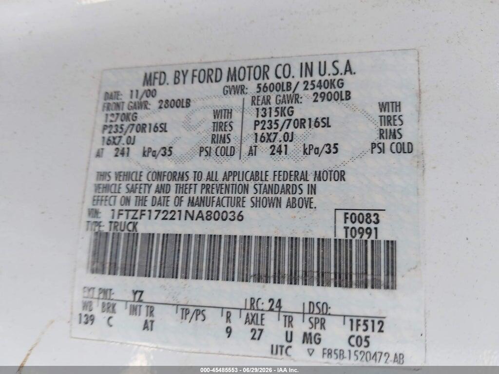 1FTZF17221NA80036 2001 FORD F-150 photo no. 9