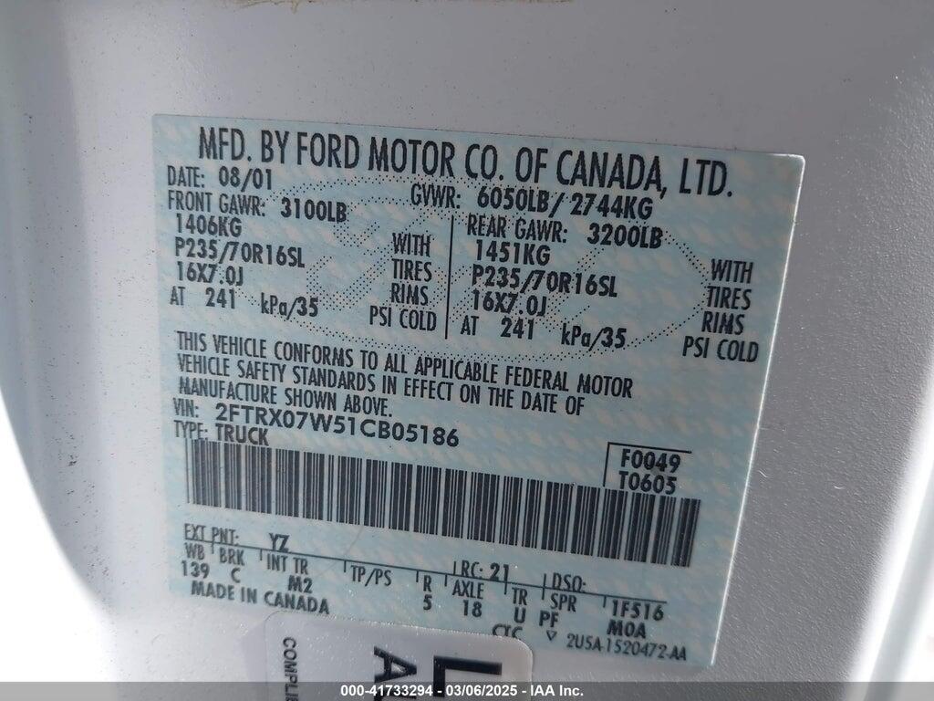 2FTRX07W51CB05186 2001 FORD F-150 photo no. 9
