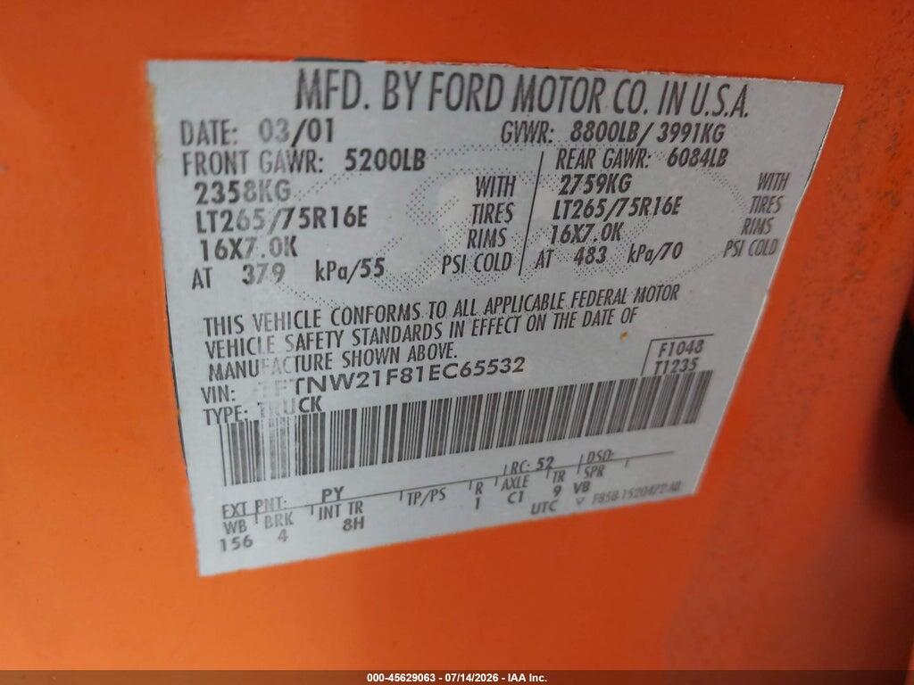 1FTNW21F81EC65532 2001 FORD F-250 photo no. 9