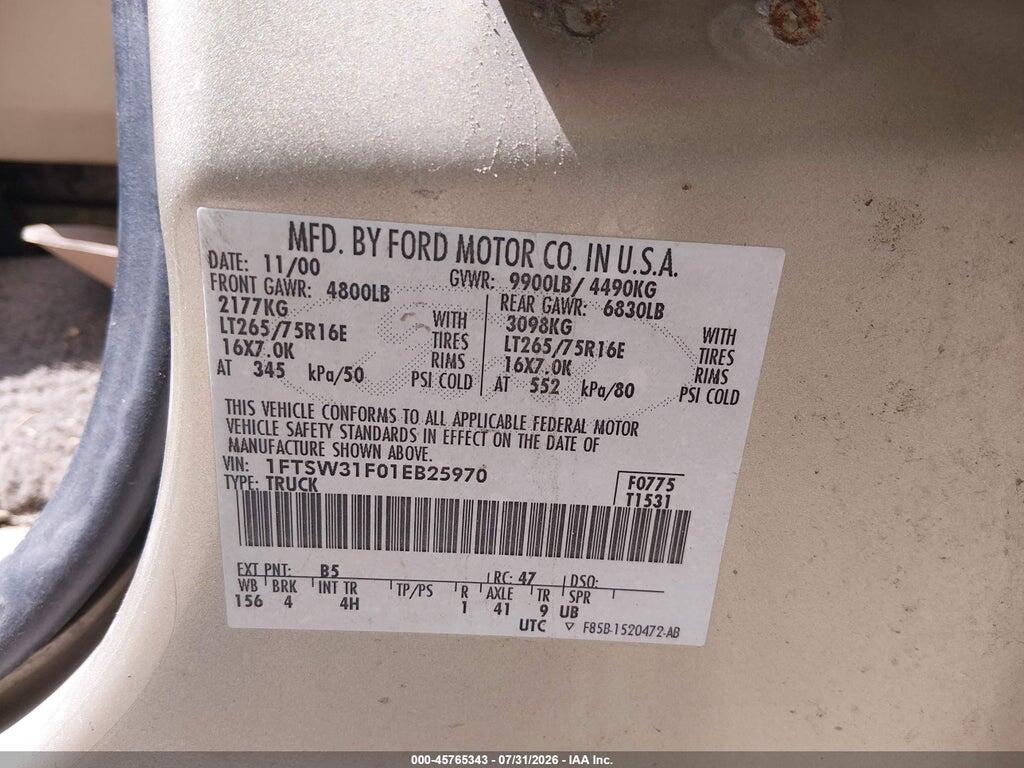 1FTSW31F01EB25970 2001 FORD F-350 photo no. 9