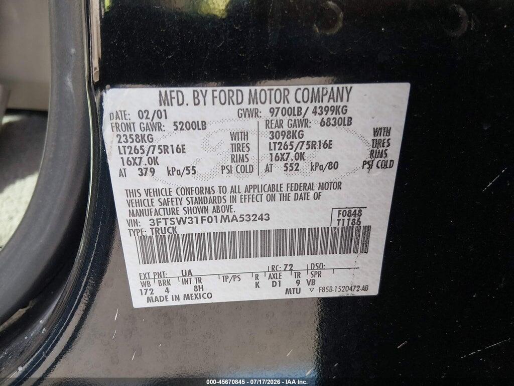 3FTSW31F01MA53243 2001 FORD F-350 photo no. 9