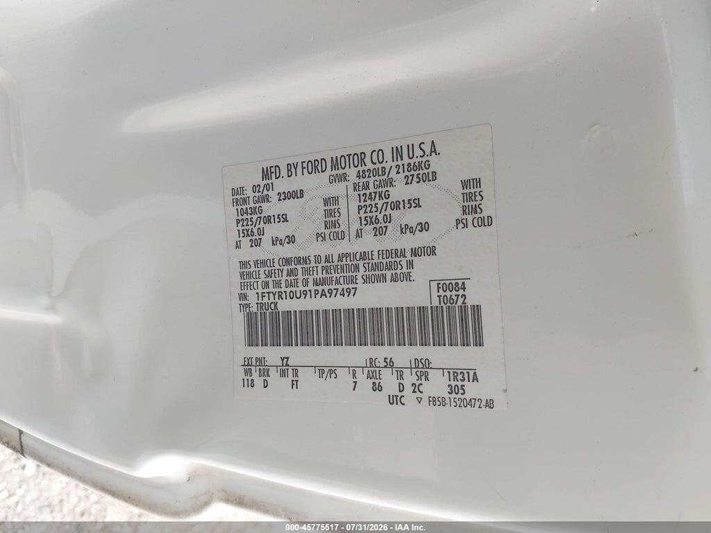 1FTYR10U91PA97497 2001 FORD RANGER photo no. 9