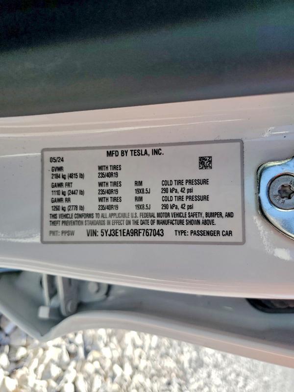 5YJ3E1EA9RF767043 2024 TESLA MODEL 3 photo no. 12