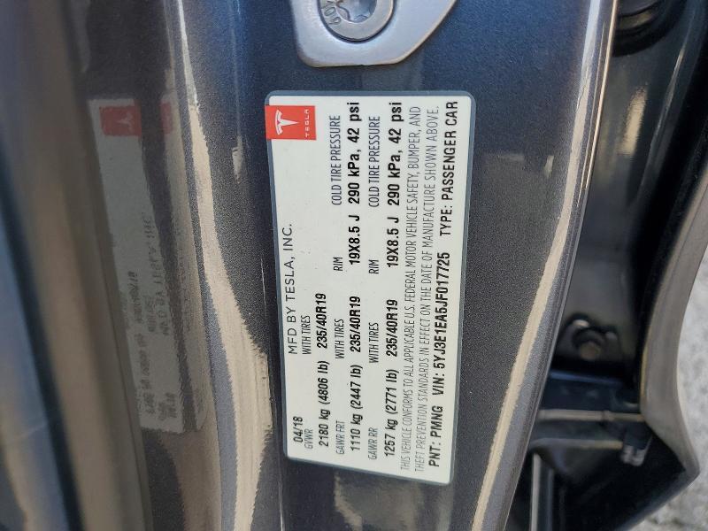 5YJ3E1EA5JF017725 2018 TESLA MODEL 3 photo no. 12