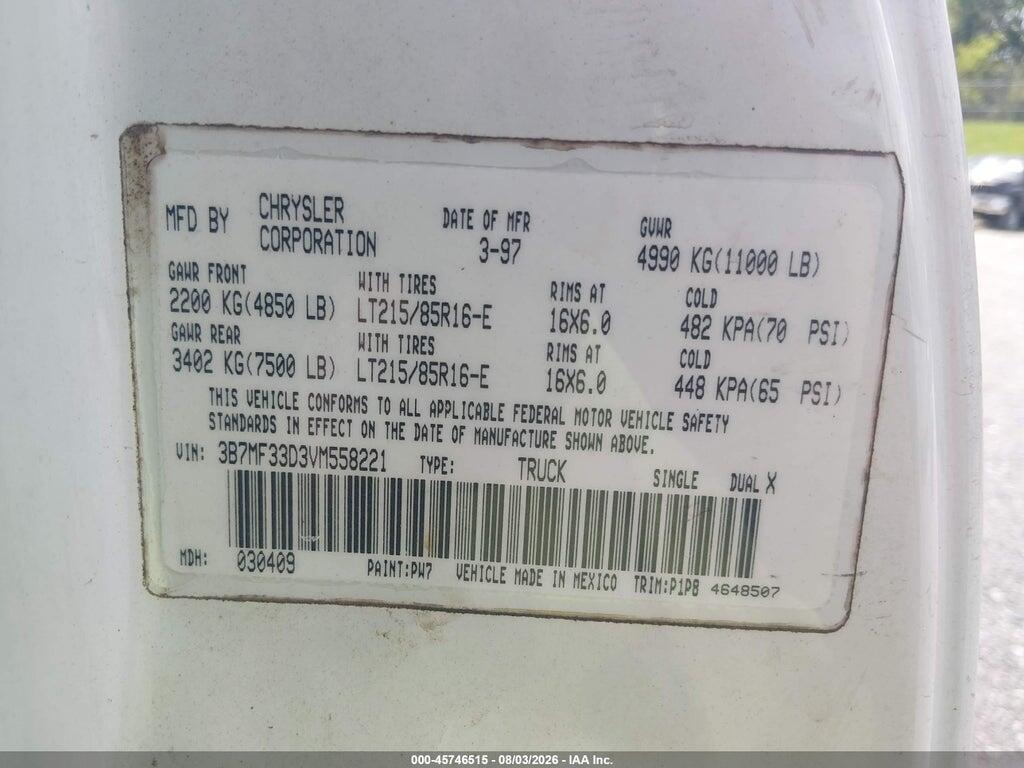 3B7MF33D3VM558221 1997 DODGE RAM 3500 photo no. 9