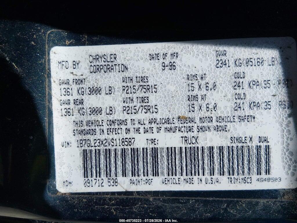 1B7GL23X2VS118587 1997 DODGE DAKOTA photo no. 9