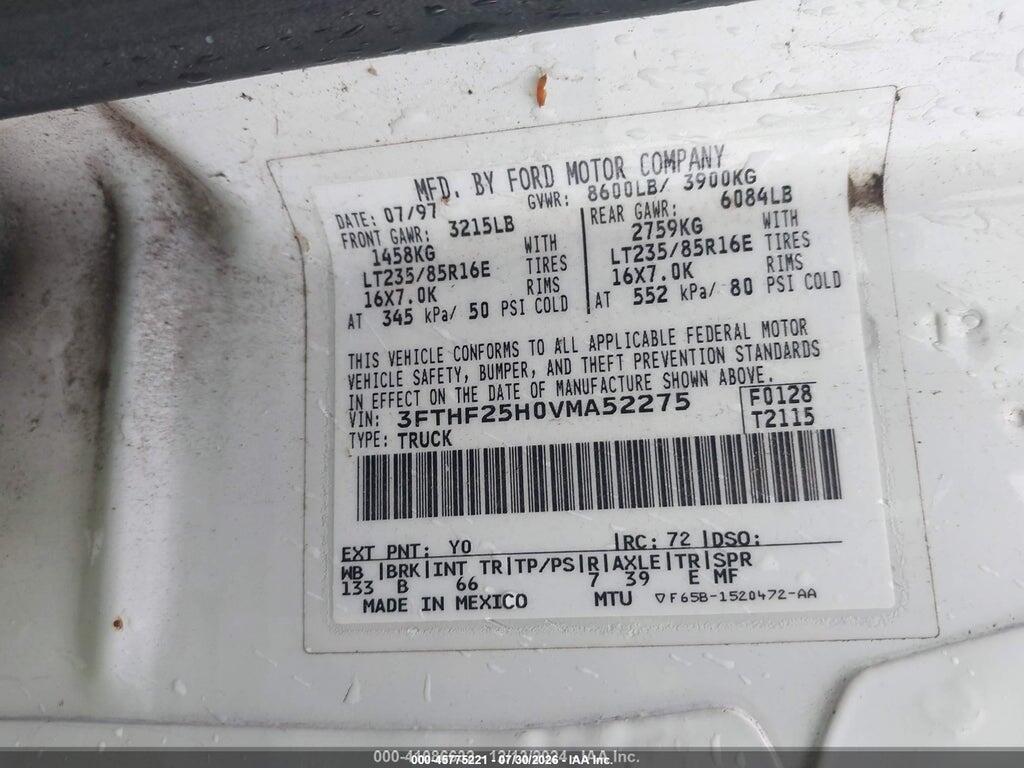 3FTHF25H0VMA52275 1997 FORD F-250 photo no. 9