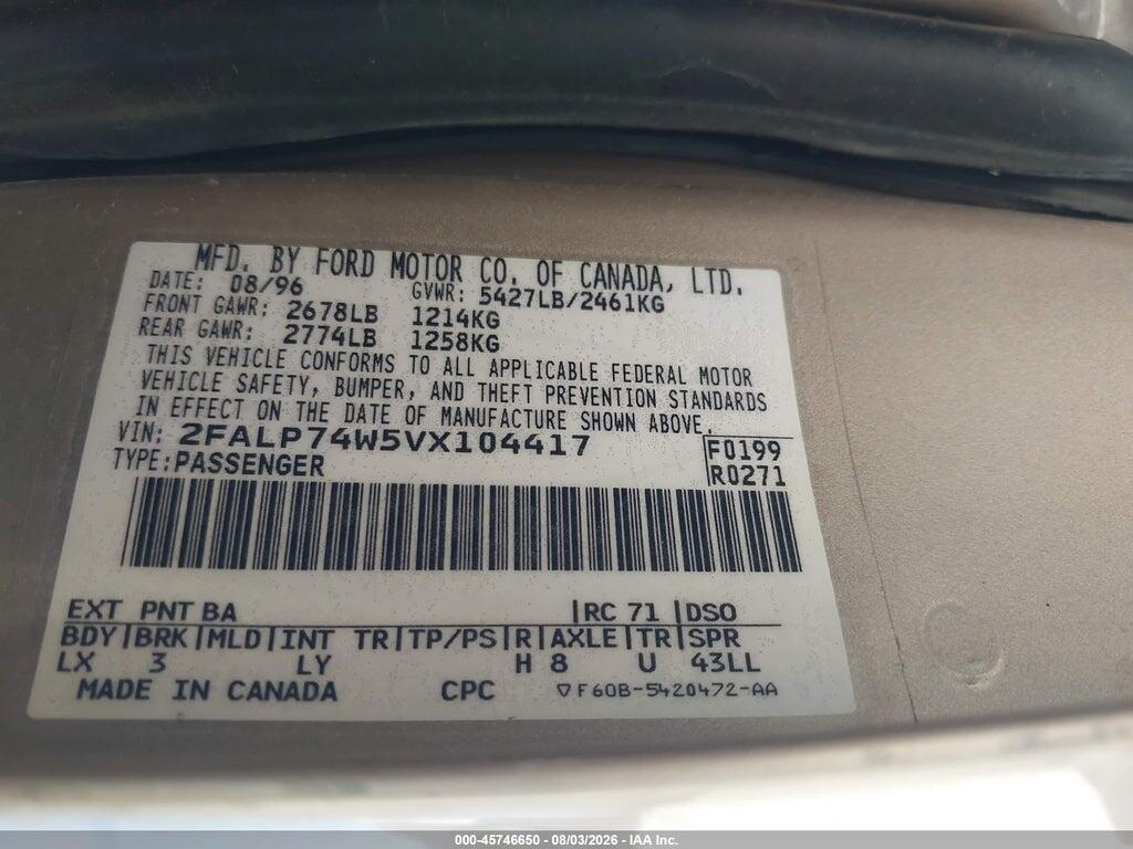 2FALP74W5VX104417 1997 FORD CROWN VICTORIA photo no. 9