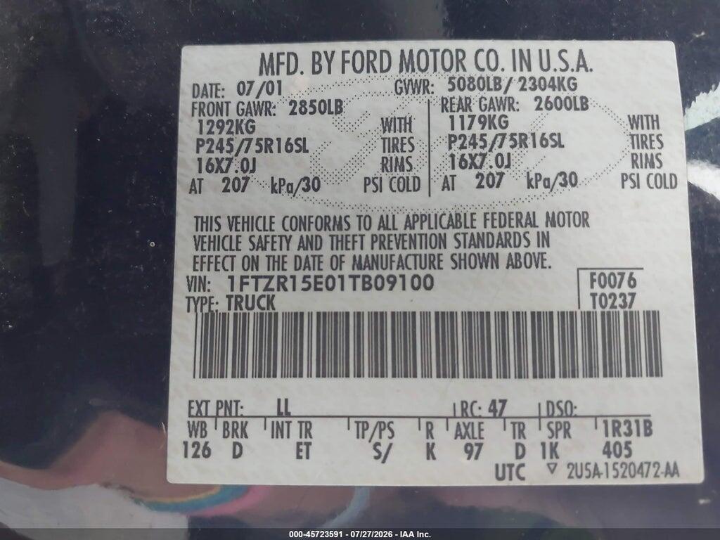 1FTZR15E01TB09100 2001 FORD RANGER photo no. 9