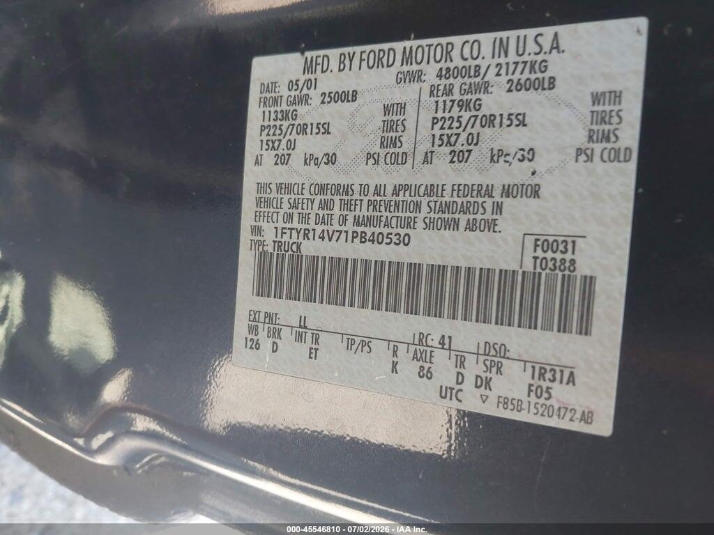 1FTYR14V71PB40530 2001 FORD RANGER photo no. 9