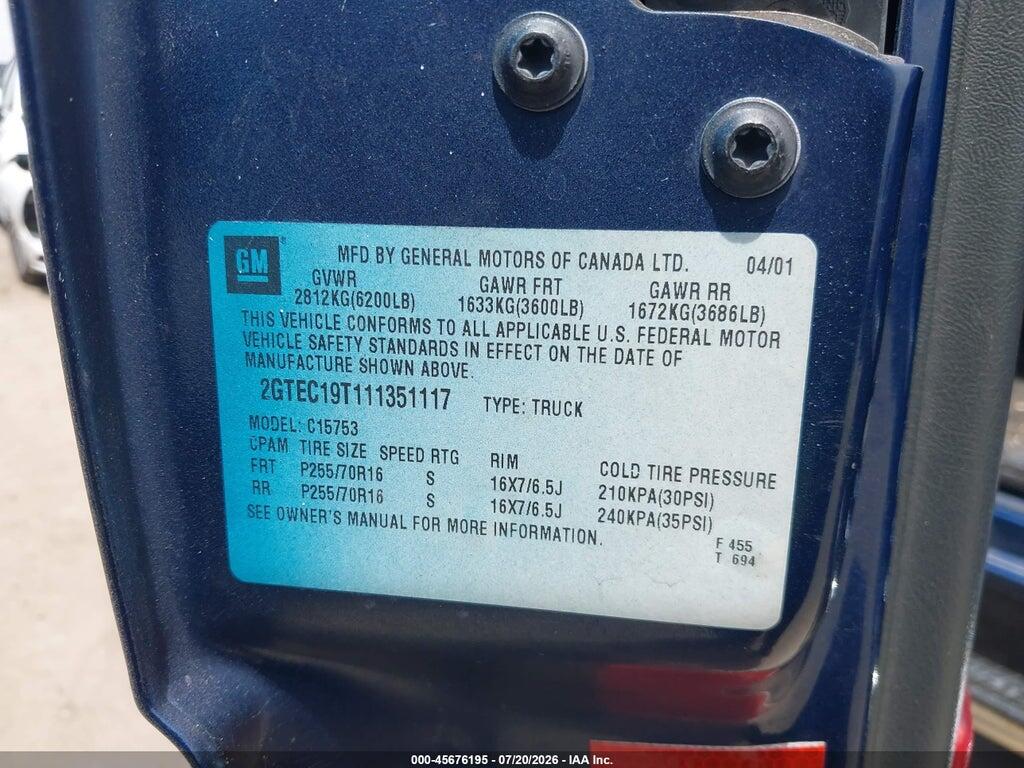 2GTEC19T111351117 2001 GMC SIERRA 1500 photo no. 9