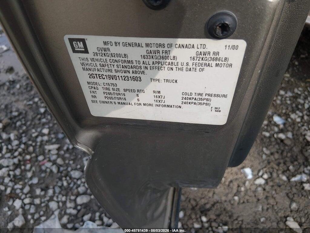 2GTEC19V011231603 2001 GMC SIERRA 1500 photo no. 9