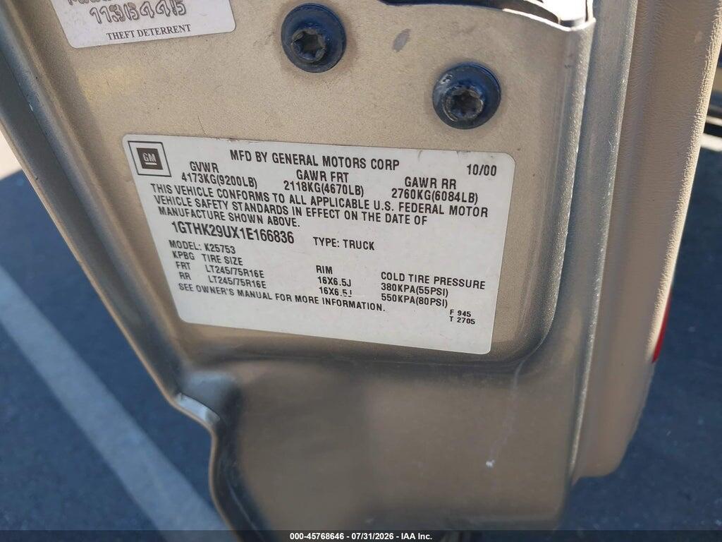 1GTHK29UX1E166836 2001 GMC SIERRA 2500HD photo no. 9