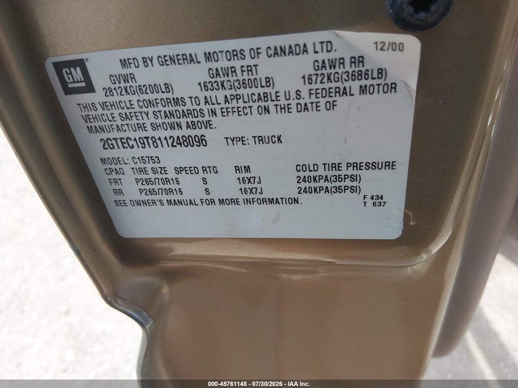 2GTEC19T811248096 2001 GMC SIERRA 1500 photo no. 9