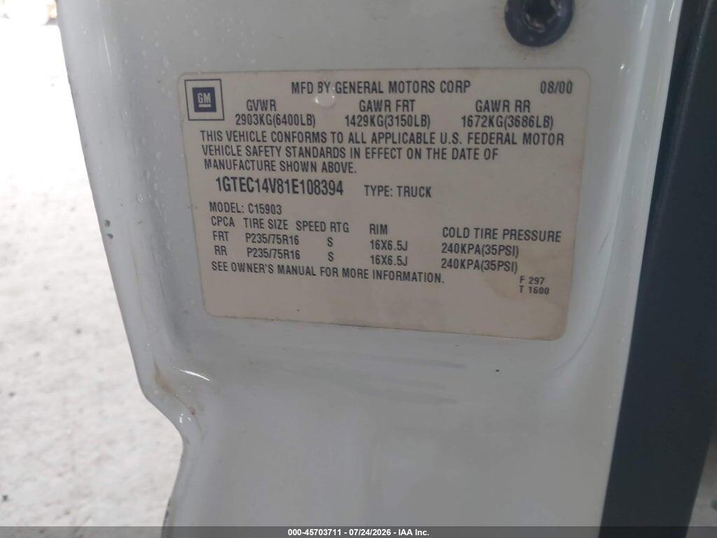1GTEC14V81E108394 2001 GMC SIERRA 1500 photo no. 9