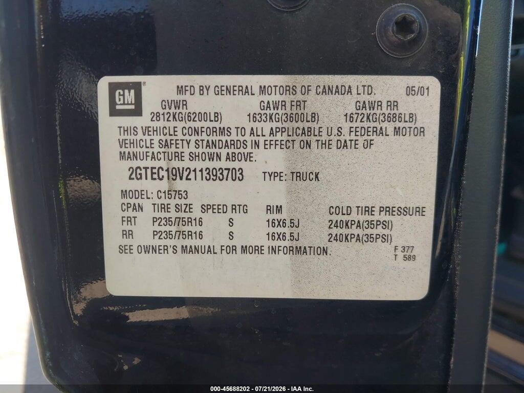 2GTEC19V211393703 2001 GMC SIERRA 1500 photo no. 9
