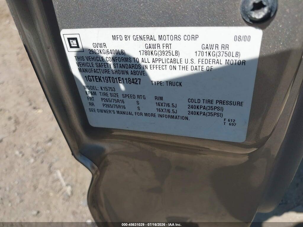 1GTEK19T01E118427 2001 GMC SIERRA 1500 photo no. 9