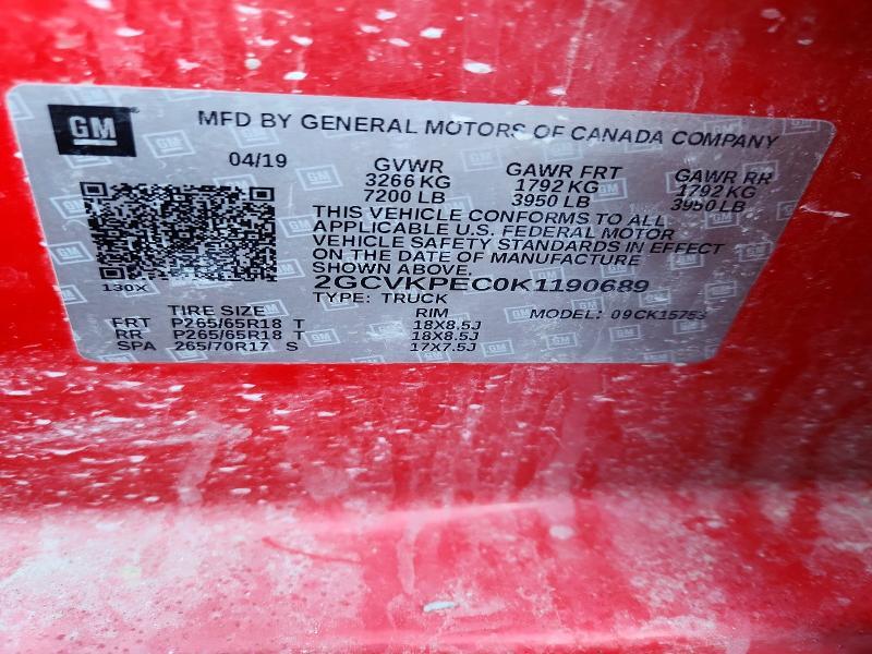 2GCVKPEC0K1190689 2019 CHEVROLET SILVERADO LD photo no. 12