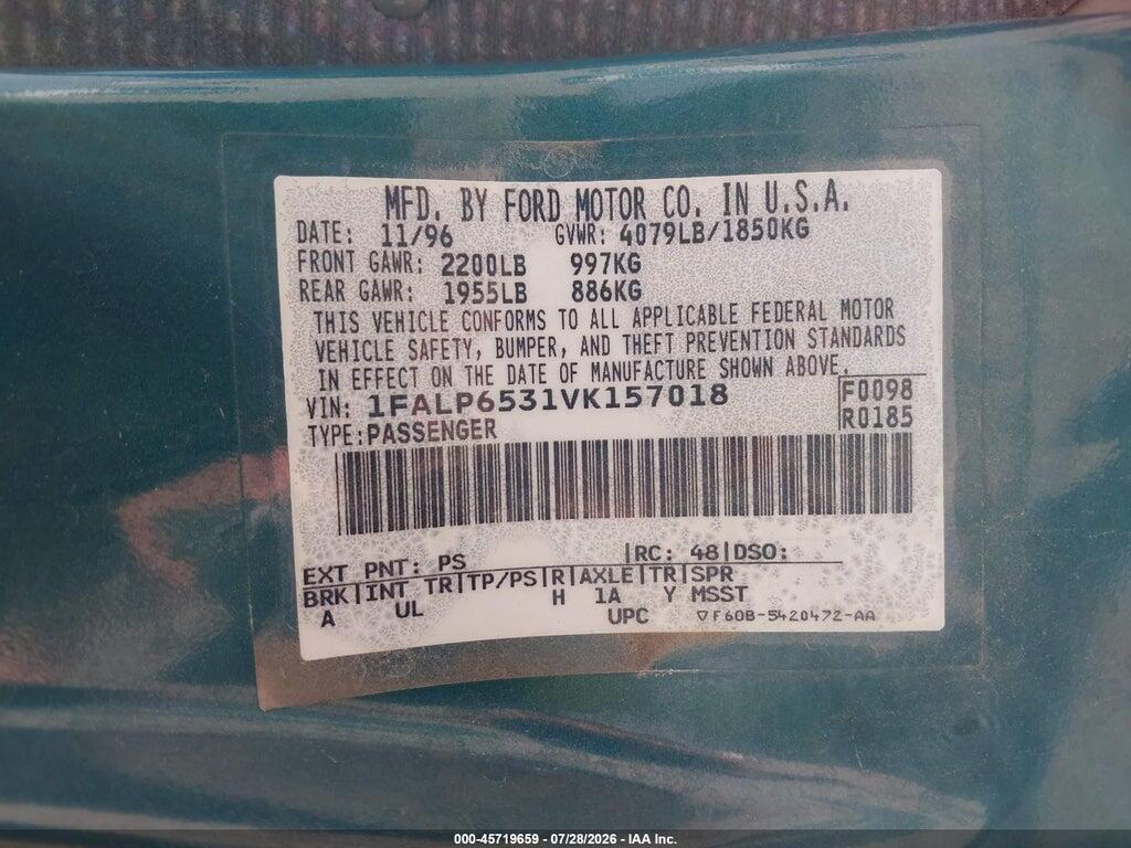 1FALP6531VK157018 1997 FORD CONTOUR photo no. 9