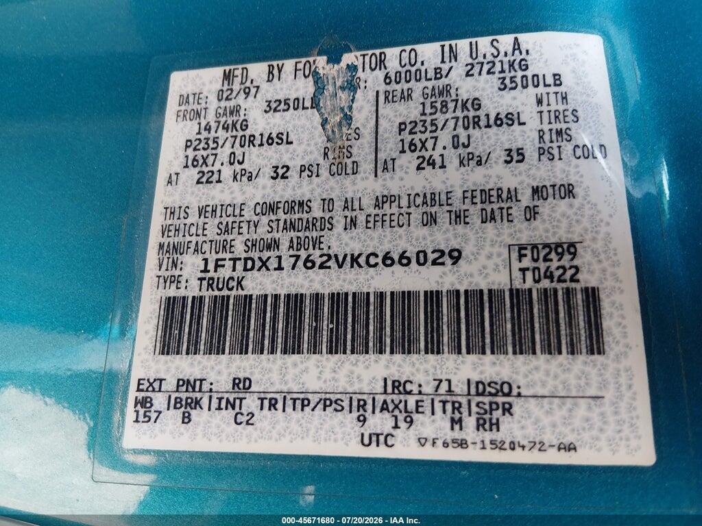 1FTDX1762VKC66029 1997 FORD F-150 STANDARD photo no. 9