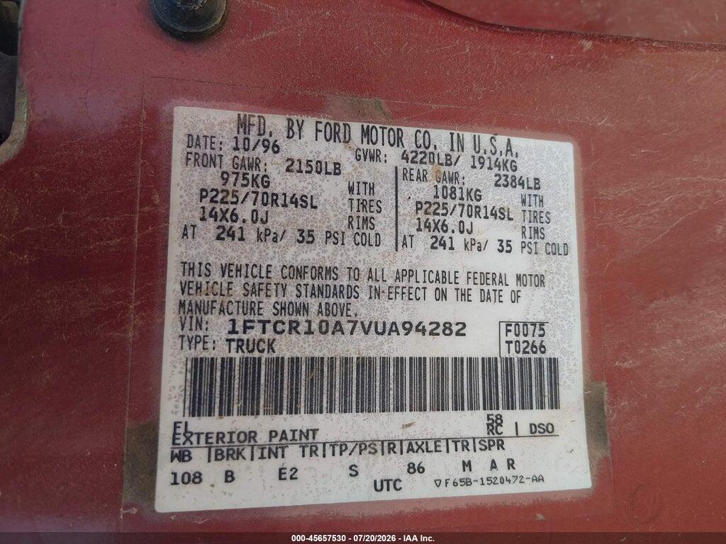 1FTCR10A7VUA94282 1997 FORD RANGER photo no. 9
