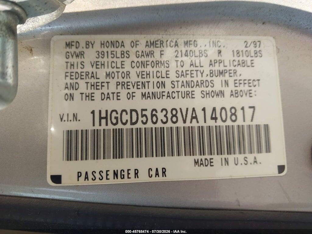 1HGCD5638VA140817 1997 HONDA ACCORD photo no. 9