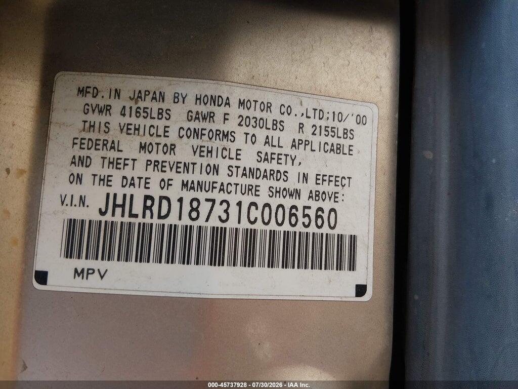 JHLRD18731C006560 2001 HONDA CR-V photo no. 9