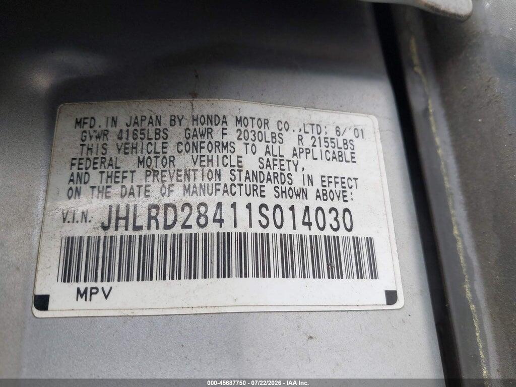 JHLRD28411S014030 2001 HONDA CR-V photo no. 9