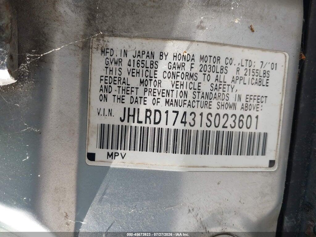 JHLRD17431S023601 2001 HONDA CR-V photo no. 9