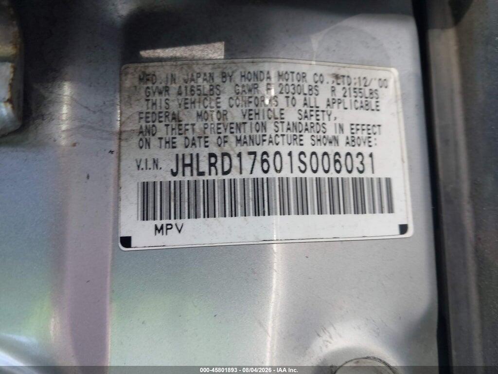 JHLRD17601S006031 2001 HONDA CR-V photo no. 9