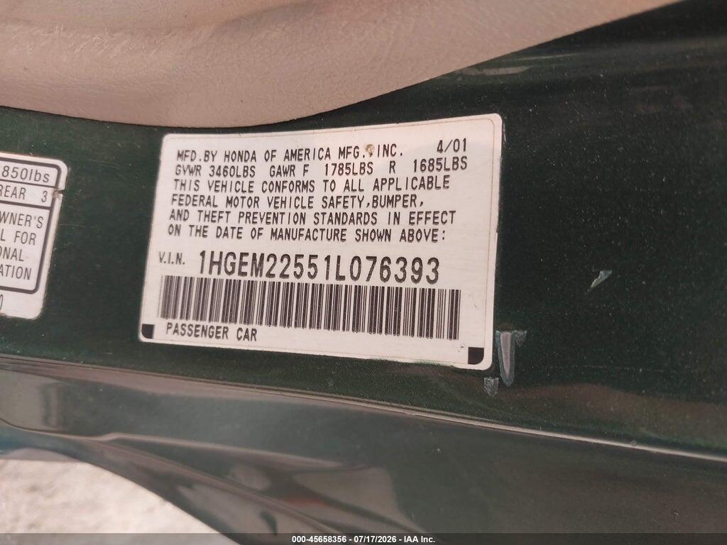 1HGEM22551L076393 2001 HONDA CIVIC photo no. 9