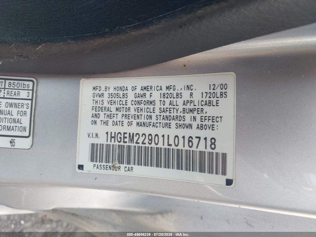 1HGEM22901L016718 2001 HONDA CIVIC photo no. 9