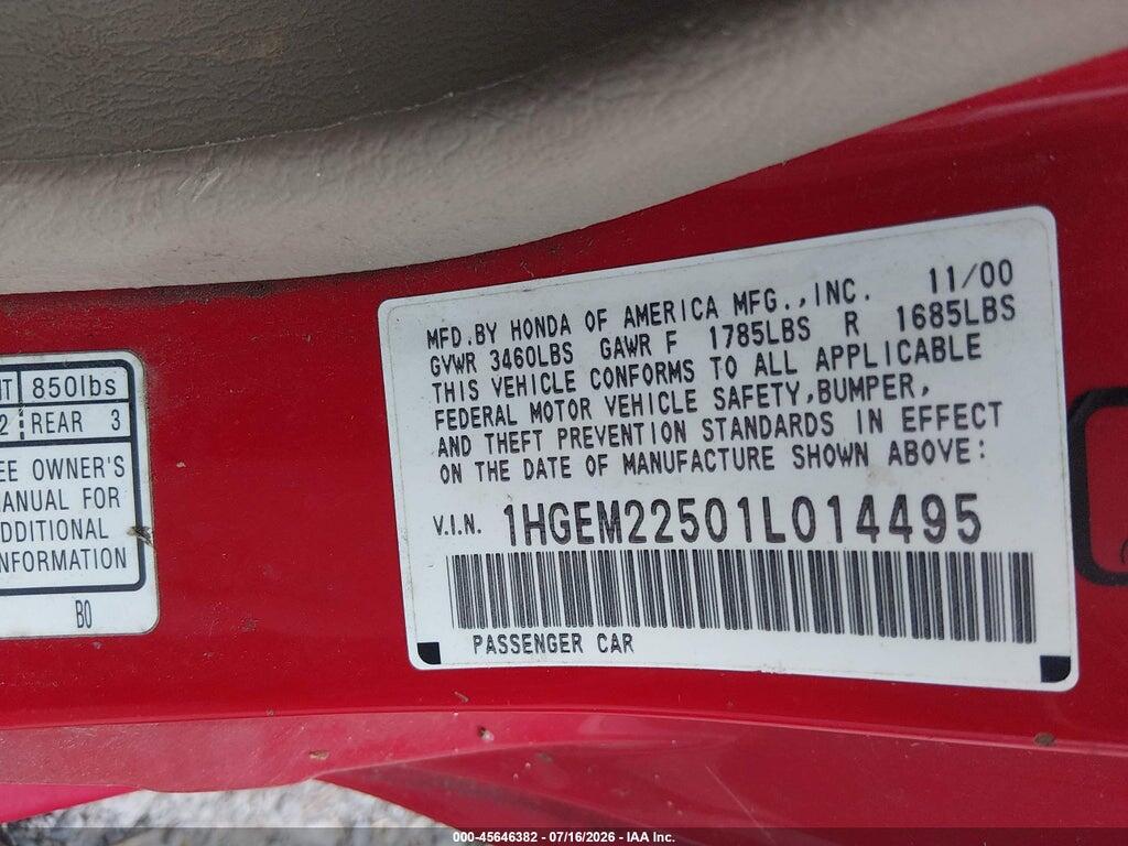 1HGEM22501L014495 2001 HONDA CIVIC photo no. 9