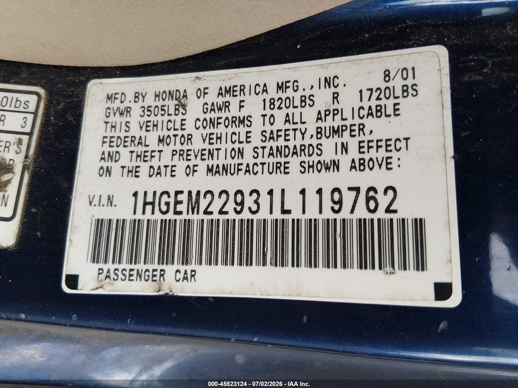 1HGEM22931L119762 2001 HONDA CIVIC photo no. 9