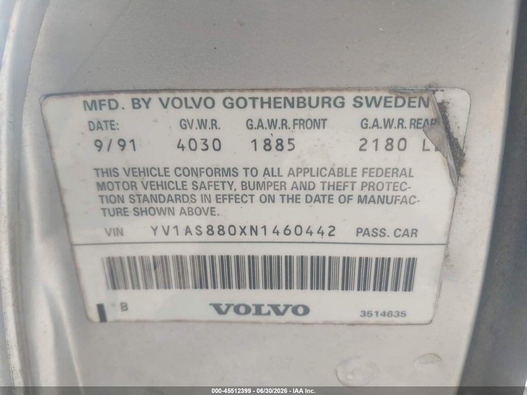 YV1AS880XN1460442 1992 VOLVO 240 photo no. 9