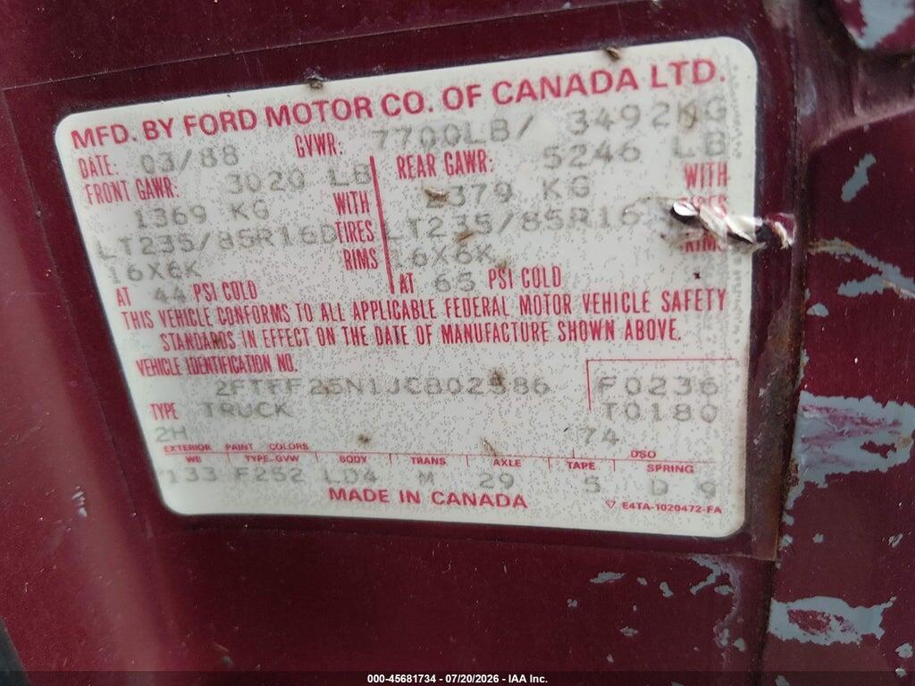 2FTFF25N1JCB02586 1988 FORD F250 photo no. 9