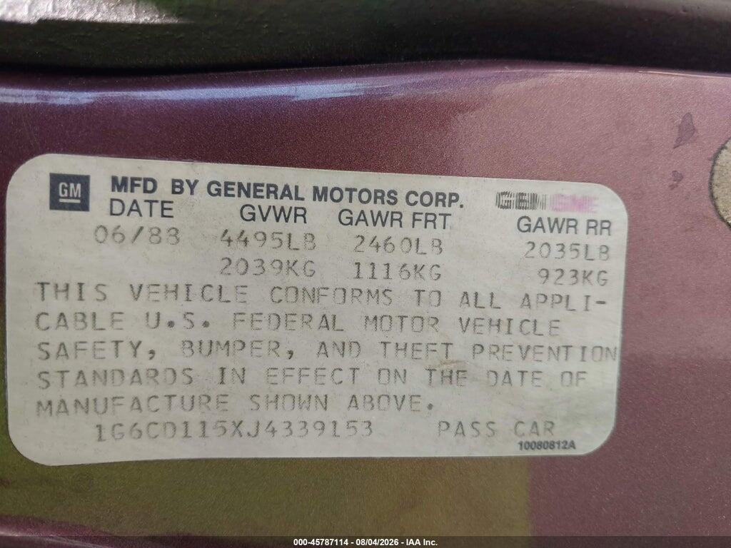 1G6CD115XJ4339153 1988 CADILLAC DEVILLE photo no. 9