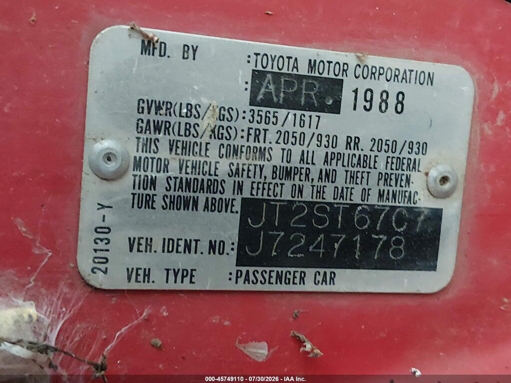 JT2ST67C7J7247178 1988 TOYOTA CELICA photo no. 9