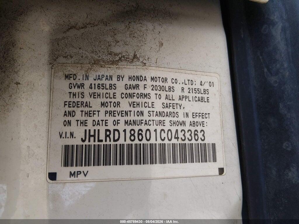 JHLRD18601C043363 2001 HONDA CR-V photo no. 9