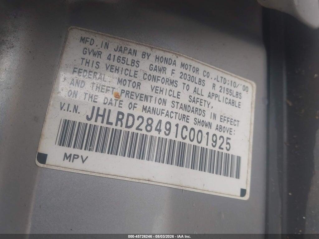 JHLRD28491C001925 2001 HONDA CR-V photo no. 9
