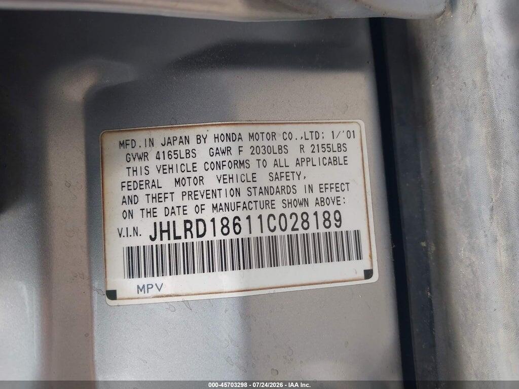 JHLRD18611C028189 2001 HONDA CR-V photo no. 9