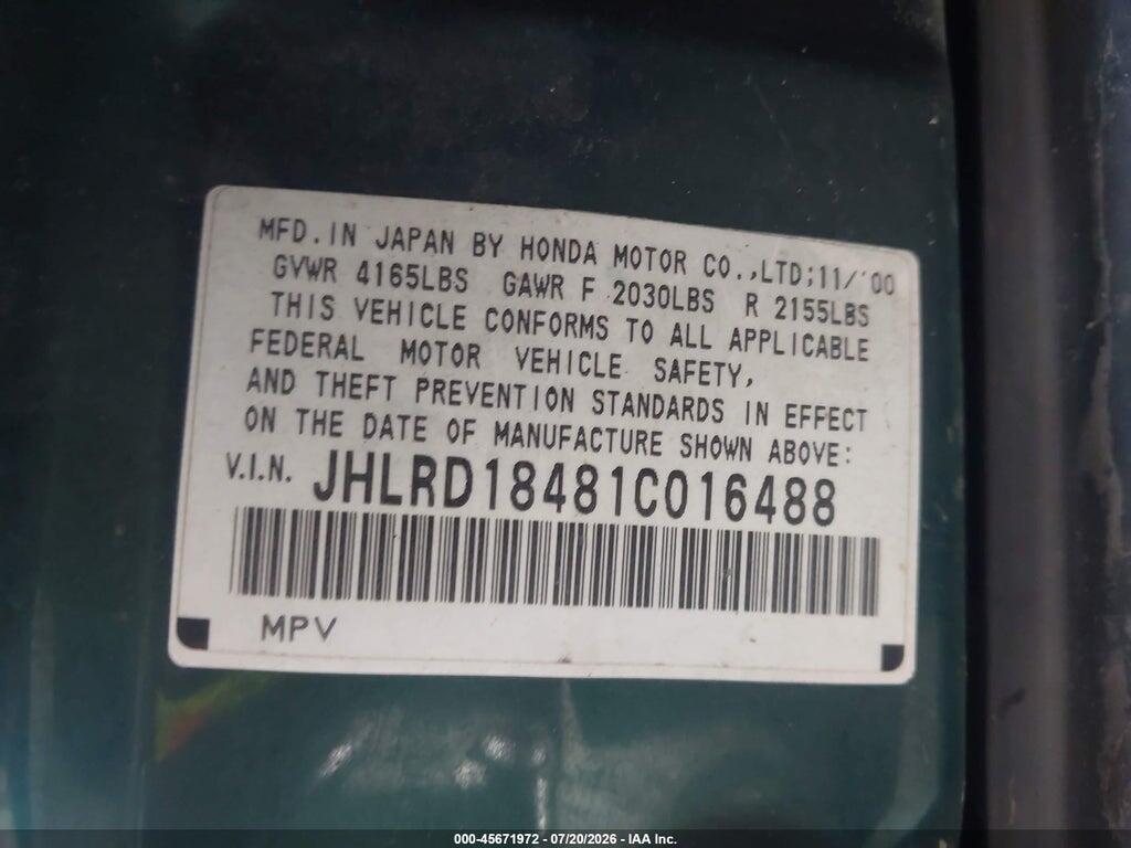 JHLRD18481C016488 2001 HONDA CR-V photo no. 9
