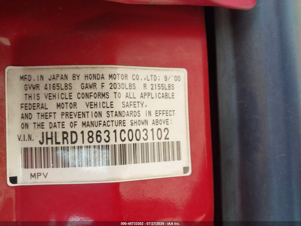JHLRD18631C003102 2001 HONDA CR-V photo no. 8