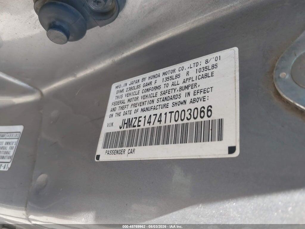 JHMZE14741T003066 2001 HONDA INSIGHT photo no. 9
